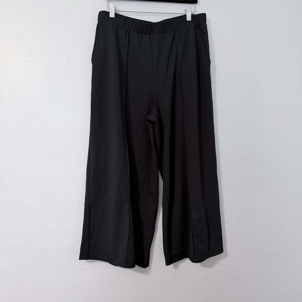 Girl With Curves Pants Size L Black Wide Leg Pleated Pull On